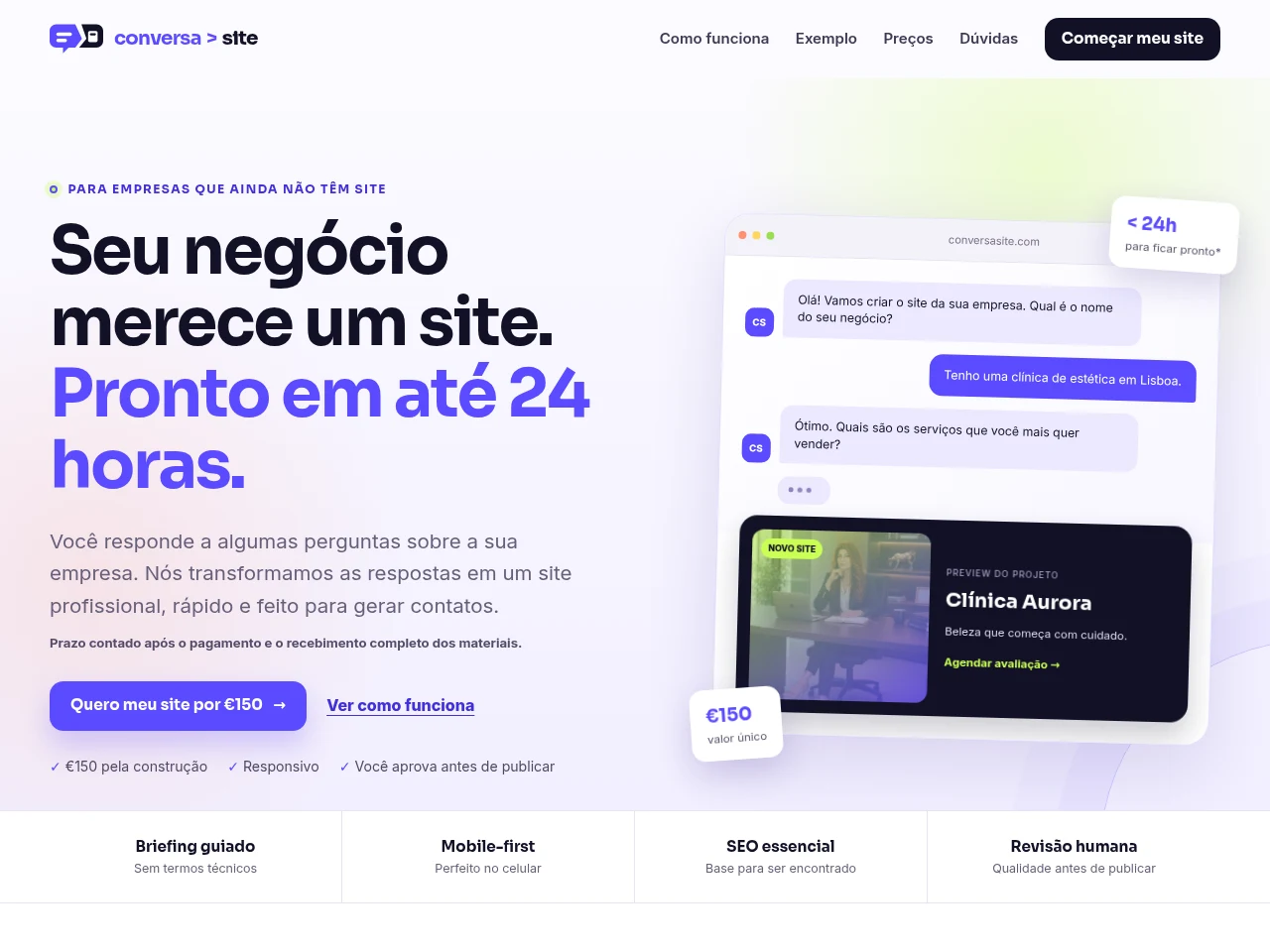 Screenshot of the real Conversa Site homepage